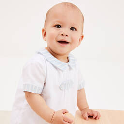 Beatrice & George-Бело-голубой хлопковый комбинезон | Childrensalon Outlet