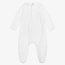 Beatrice & George-Boys White Cotton Babygrow | Childrensalon Outlet