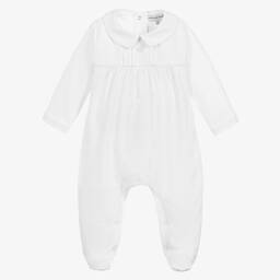 Beatrice & George-Boys White Cotton Babygrow | Childrensalon Outlet