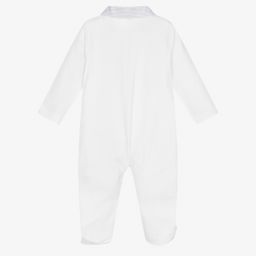 Beatrice & George-Boys White Cotton Babygrow | Childrensalon Outlet