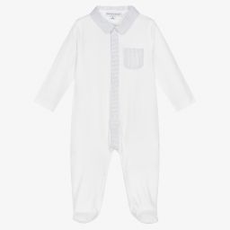 Beatrice & George-Boys White Cotton Babygrow | Childrensalon Outlet