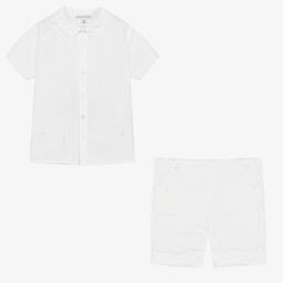 Beatrice & George-Boys White Cotton Buster Suit  | Childrensalon Outlet