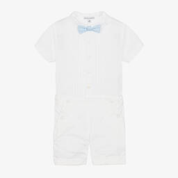 Beatrice & George-Boys White Cotton Buster Suit  | Childrensalon Outlet
