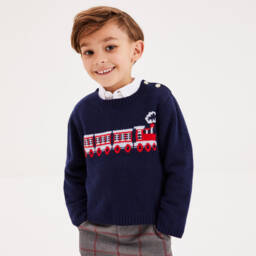 Beatrice & George-Boys Woollen Train Knit Jumper | Childrensalon Outlet