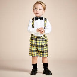 Beatrice & George-Boys Yellow Tartan Cotton Shorts Set | Childrensalon Outlet