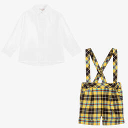 Beatrice & George-Boys Yellow Tartan Cotton Shorts Set | Childrensalon Outlet