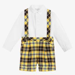 Beatrice & George-Boys Yellow Tartan Cotton Shorts Set | Childrensalon Outlet