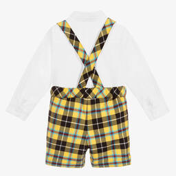 Beatrice & George-Boys Yellow Tartan Cotton Shorts Set | Childrensalon Outlet