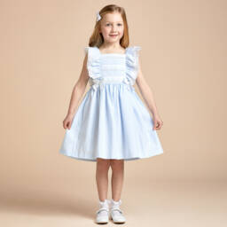 Beatrice & George-Girls Azure Gingham Cotton Ensemble | Childrensalon Outlet