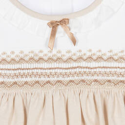 Beatrice & George-Girls Beige Hand-Smocked Cotton Dress | Childrensalon Outlet