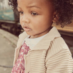 بياتريس آند جورج-كارديغان قطن محبوك لون بيج للأطفال | Childrensalon Outlet