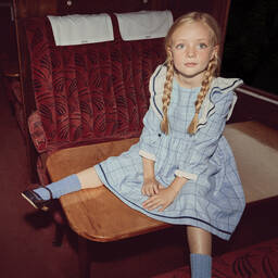 Beatrice & George-Girls Blue Check Frill Viscose Dress | Childrensalon Outlet