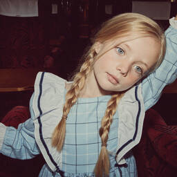 Beatrice & George-Girls Blue Check Frill Viscose Dress | Childrensalon Outlet