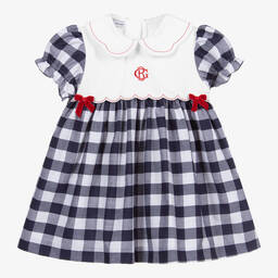 Beatrice & George-Girls Blue Cotton Gingham Dress | Childrensalon Outlet