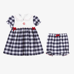 Beatrice & George-Girls Blue Cotton Gingham Dress | Childrensalon Outlet