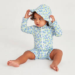 بياتريس آند جورج-بدلة سباحة لون أزرق بطبعة ورود للبنات (+UPF50) | Childrensalon Outlet