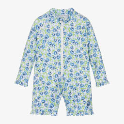 بياتريس آند جورج-بدلة سباحة لون أزرق بطبعة ورود للبنات (+UPF50) | Childrensalon Outlet