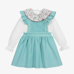 Beatrice & George-Girls Blue Needlecord Pinafore Dress Set | Childrensalon Outlet