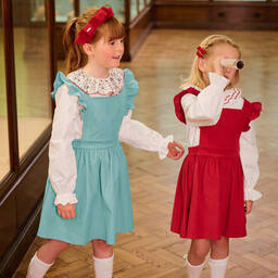 Beatrice & George-Girls Blue Needlecord Pinafore Dress Set | Childrensalon Outlet