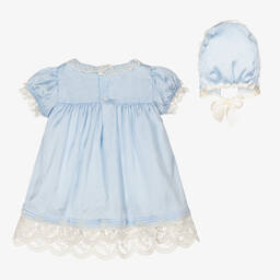 Beatrice & George-Голубое атласное платье и чепец для девочек | Childrensalon Outlet