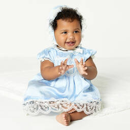 Beatrice & George-Голубое атласное платье и чепец для девочек | Childrensalon Outlet