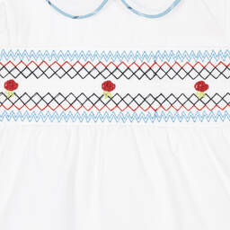 Beatrice & George-Girls Blue Smocked & Checked Shorts Set | Childrensalon Outlet