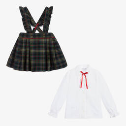 Beatrice & George-Girls Blue Tartan Cotton Skirt Set  | Childrensalon Outlet