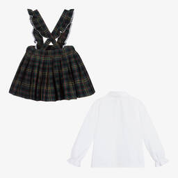 Beatrice & George-Girls Blue Tartan Cotton Skirt Set  | Childrensalon Outlet