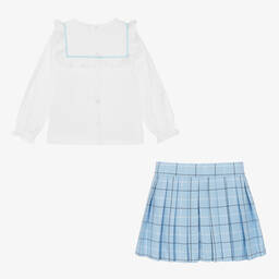 بياتريس آند جورج-طقم تنورة تارتان قطن بوبلين وفيسكوز لون أزرق | Childrensalon Outlet