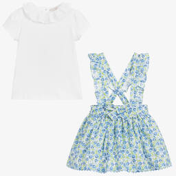 Beatrice & George-Бело-голубой комплект из хлопка с юбкой для девочек | Childrensalon Outlet