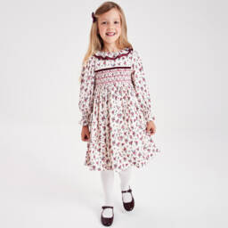 Beatrice & George-Girls Elegant Ivory & Red Bouquet Dress | Childrensalon Outlet