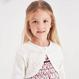 بياتريس آند جورج-كارديغان بوليرو مطرز قطن محبوك لون عاجي للبنات | Childrensalon Outlet