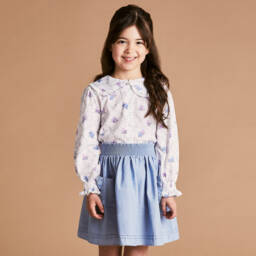 Beatrice & George-Топ с голубой юбкой для девочек из льна и хлопка | Childrensalon Outlet