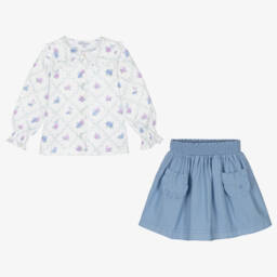 Beatrice & George-Топ с голубой юбкой для девочек из льна и хлопка | Childrensalon Outlet