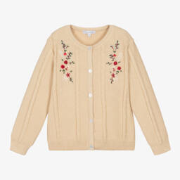 Beatrice & George-Girls Floral Knit Beige Cardigan | Childrensalon Outlet