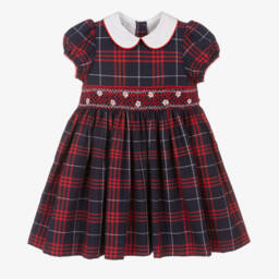 Beatrice & George-Синее хлопковое платье в клетку со сборками для девочек | Childrensalon Outlet