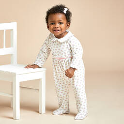 بياتريس آند جورج-أفرول بيبي غرو بطبعة ورود لون عاجي وزهري للمولودات | Childrensalon Outlet