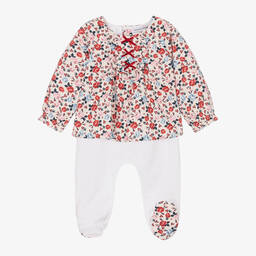 Beatrice & George-Girls Ivory & Red Cotton Floral Babygrow | Childrensalon Outlet