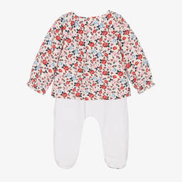 Beatrice & George-Girls Ivory & Red Cotton Floral Babygrow | Childrensalon Outlet