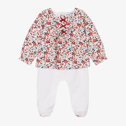 Beatrice & George-Girls Ivory & Red Cotton Floral Babygrow | Childrensalon Outlet