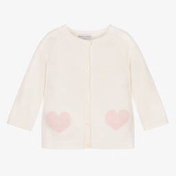 Beatrice & George-Girls Ivory Wool & Cashmere Heart Cardigan | Childrensalon Outlet