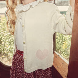 Beatrice & George-Girls Ivory Wool & Cashmere Heart Cardigan | Childrensalon Outlet