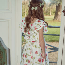 Beatrice & George-Длинное белое платье из хлопка с цветочным принтом | Childrensalon Outlet