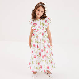 Beatrice & George-Длинное белое платье из хлопка с цветочным принтом | Childrensalon Outlet