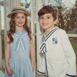 Beatrice & George-Голубое хлопковое платье в полоску в матросском стиле | Childrensalon Outlet