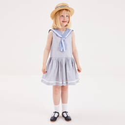 Beatrice & George-Голубое хлопковое платье в полоску в матросском стиле | Childrensalon Outlet