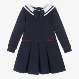 Beatrice & George-Girls Navy Milano Jersey Sailor Dress | Childrensalon Outlet