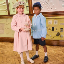 Beatrice & George-Girls Pink Coat with Velvet Bows | Childrensalon Outlet