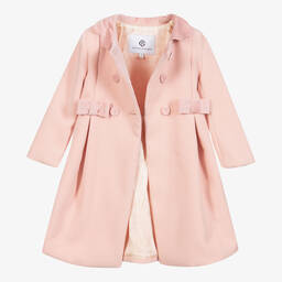 Beatrice & George-Girls Pink Coat with Velvet Bows | Childrensalon Outlet