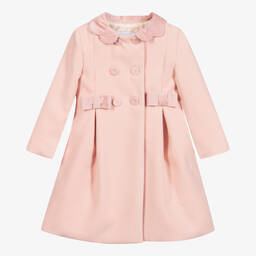 Beatrice & George-Girls Pink Coat with Velvet Bows | Childrensalon Outlet